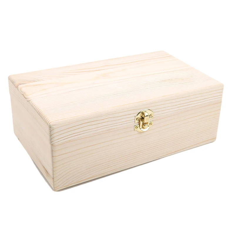 

Новый домашний ящик для хранения из натурального дерева с крышкой и золотым замком, органайзер для открыток, ручная работа, чехол для ювелирных изделий, деревянная коробка, шкатулка для дома