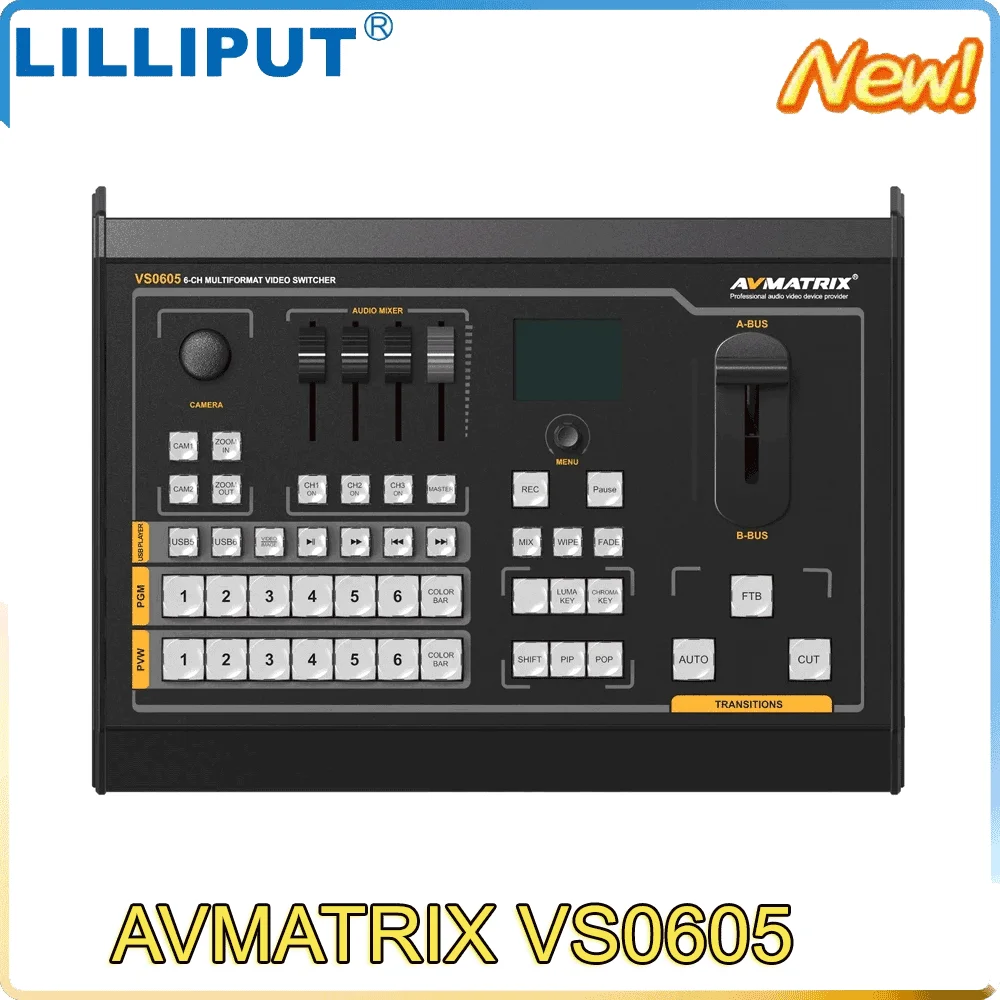 

Avmatrix VS0605 6CH SDI/HDMI-compatible Multi-format Live Production Video Switcher with PGM recorder