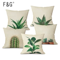 green cushion cover cactus palm leaves bedroom car cotton linen for home decoraction sofa mordon 45x45cm custom pillow case