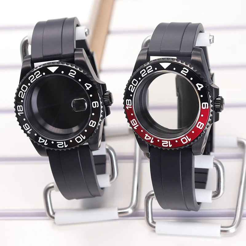 Черный корпус часов Fanya 40 мм резиновый ремешок для Seiko Nh35 Nh34 Nh36/38 Miyota8215 Eta2824