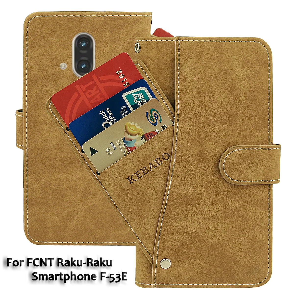 Фото Винтажный кожаный кошелек FCNT Raku-Raku для смартфона F-53E, чехол 5,4 дюйма, роскошный флип-чехол с отделениями для карт, защитные чехлы для телефонов, сумки №1