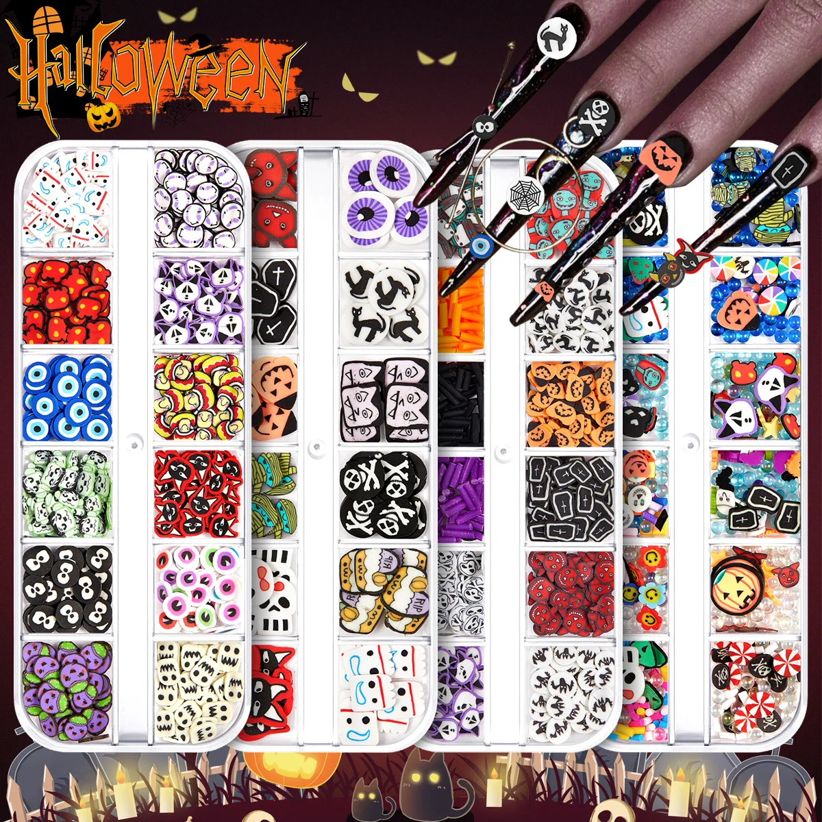 

Halloween Nail Art Jewelry Glitter Sequins 3D Holographic Skeleton Spider Pumpkin Bat Witch Ghost DIY Nail Art Nail Decoration