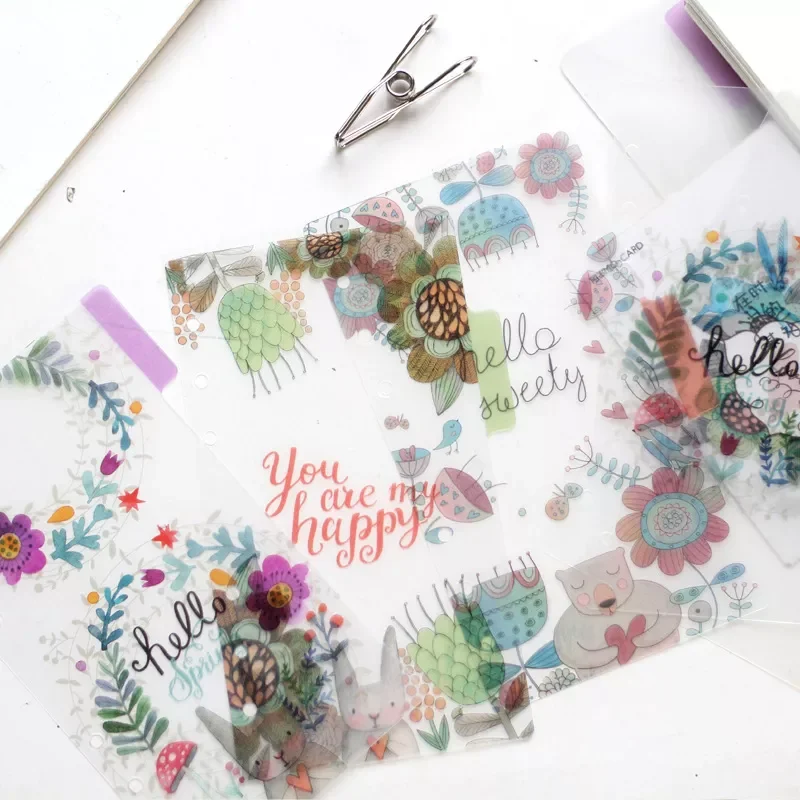 

A5 A6 Binder Index Pages for 6-hole Loose-leaf Notebook PP Board Divider Cute Cartoon Animals Stationery Accessories