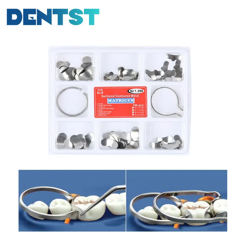 

100 Pcs/Box Dental Sectional Contoured Matrices Matrix Bands Stuck S/M/L Dental Matrix Sectional
