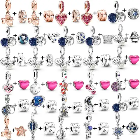 2 pcs./Lot 2022 A new silver pendant in the form of a heart and stars suitable for the original brand charm brand women's jewelry in the present ...