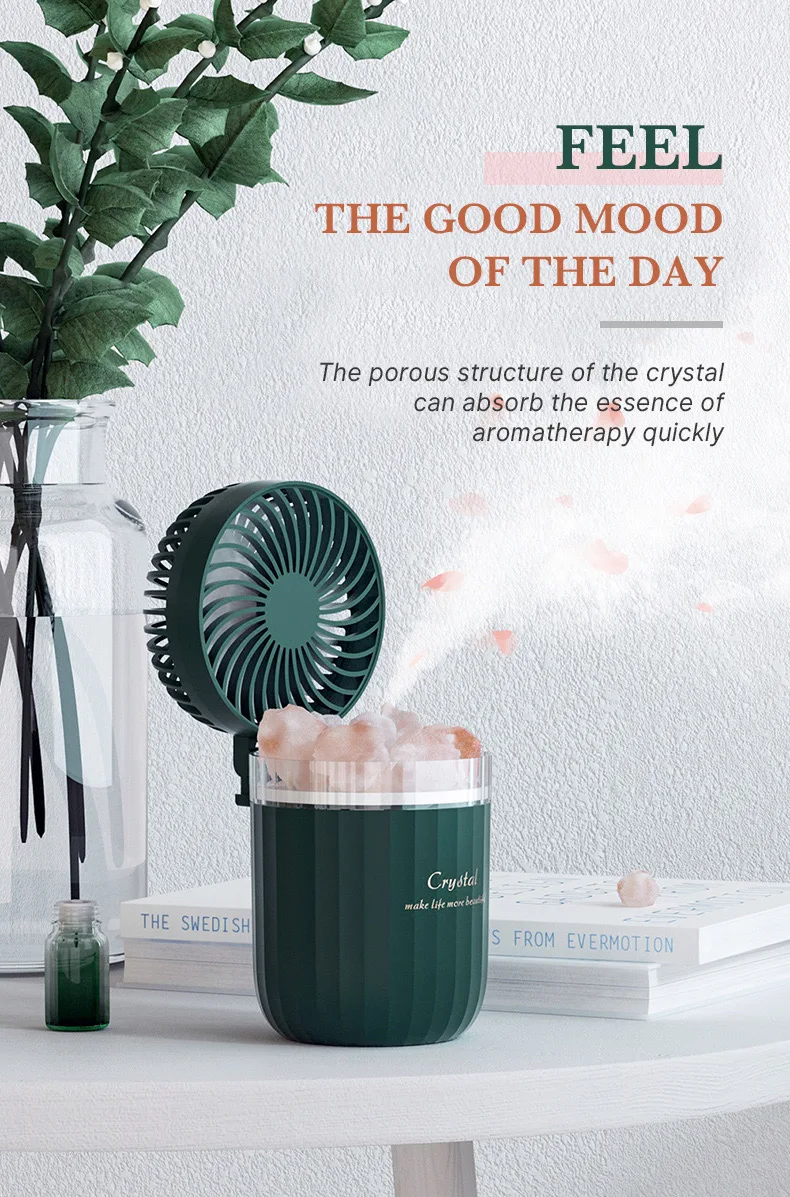 Wireless Aroma Essential Oil Diffuser Led Light Himalayan Salt Cool Humidification Fan