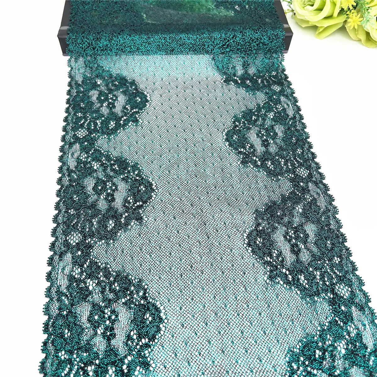 3 Ярд/партия, Ширина 23 см, темно-зеленая блестящая эластичная тянущаяся кружевная отделка юбки по подолу, аксессуары для одежды, нижнее белье, платье, швейное кружево