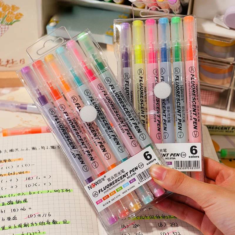 

Набор цветных флуоресцентных ручек с двойным наконечником, набор кавайных студенческих маркеров для офиса и учебы, маркеры, школьные принадлежности