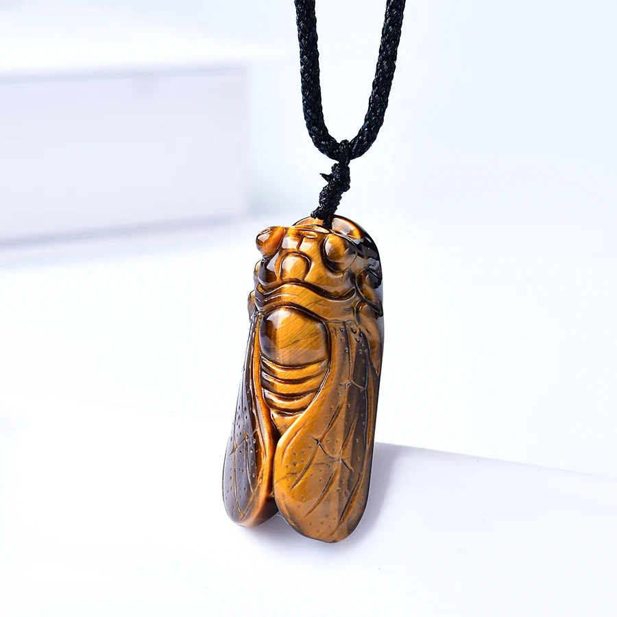 100% натуральный тигровый глаз камень Цикада подвеска ручная гравировка форма