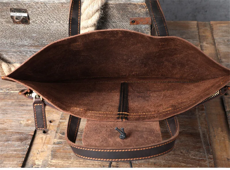 Vintage crazy horse cowhide men briefcase minimalist natural genuine leather laptop handbag business simple A4 file package