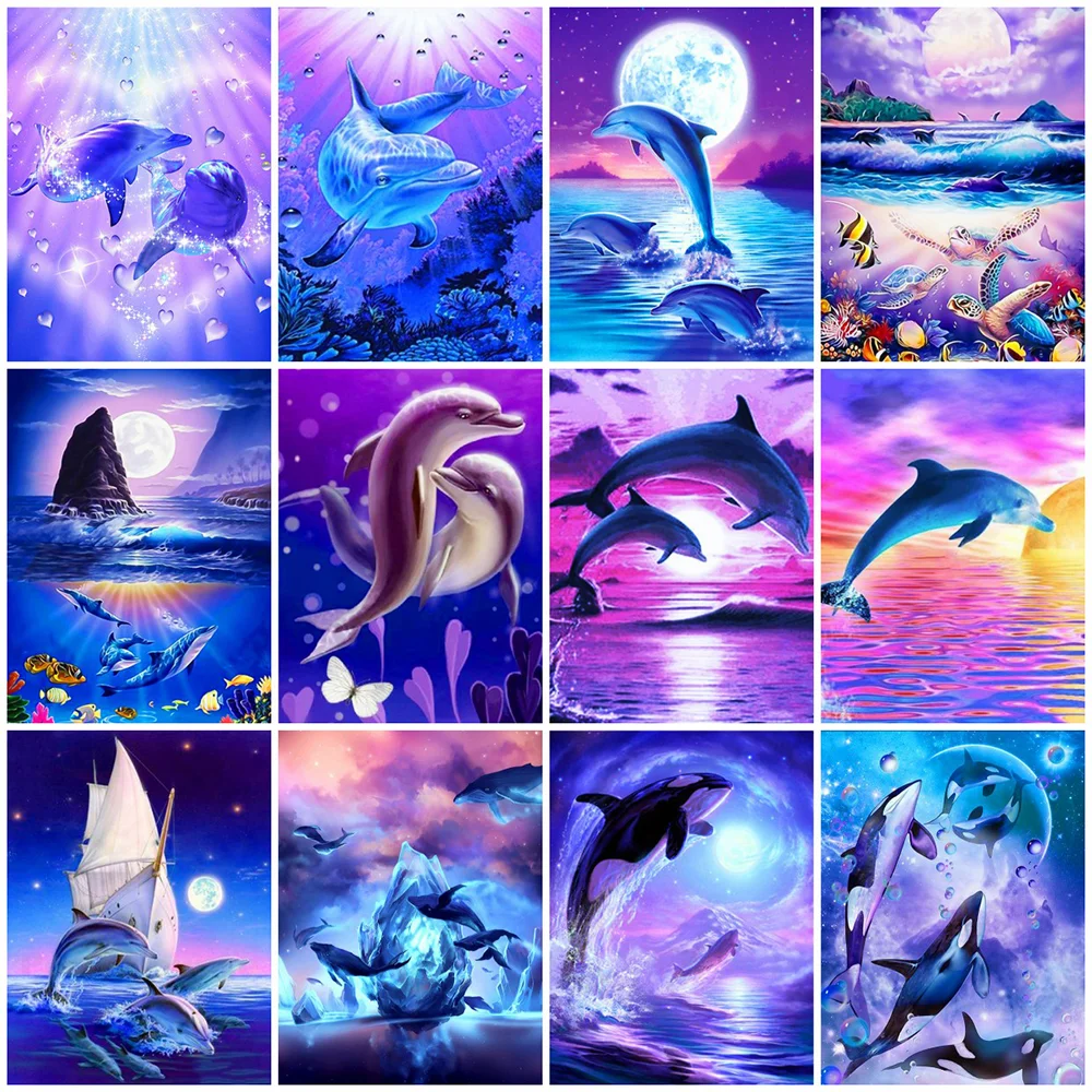 

Алмазная 5d картина Huacan, Новое поступление, дельфин, полная мозаика, картина ручной работы, подарок, вышивка «сделай сам», животное, домашний ...