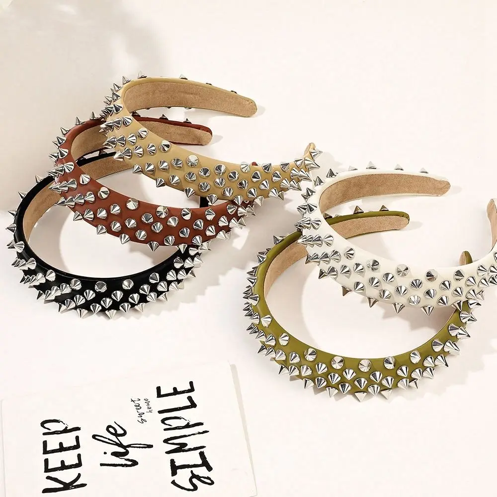 

Повязка на голову из искусственной кожи Модные металлические повязки на голову с заклепками для женщин сплав тонкий головной убор макияж