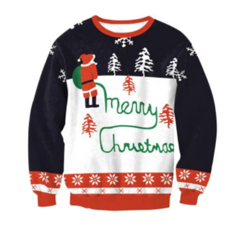 Свитшот мужской оверсайз с длинным рукавом и 3D-принтом Санта-Клауса