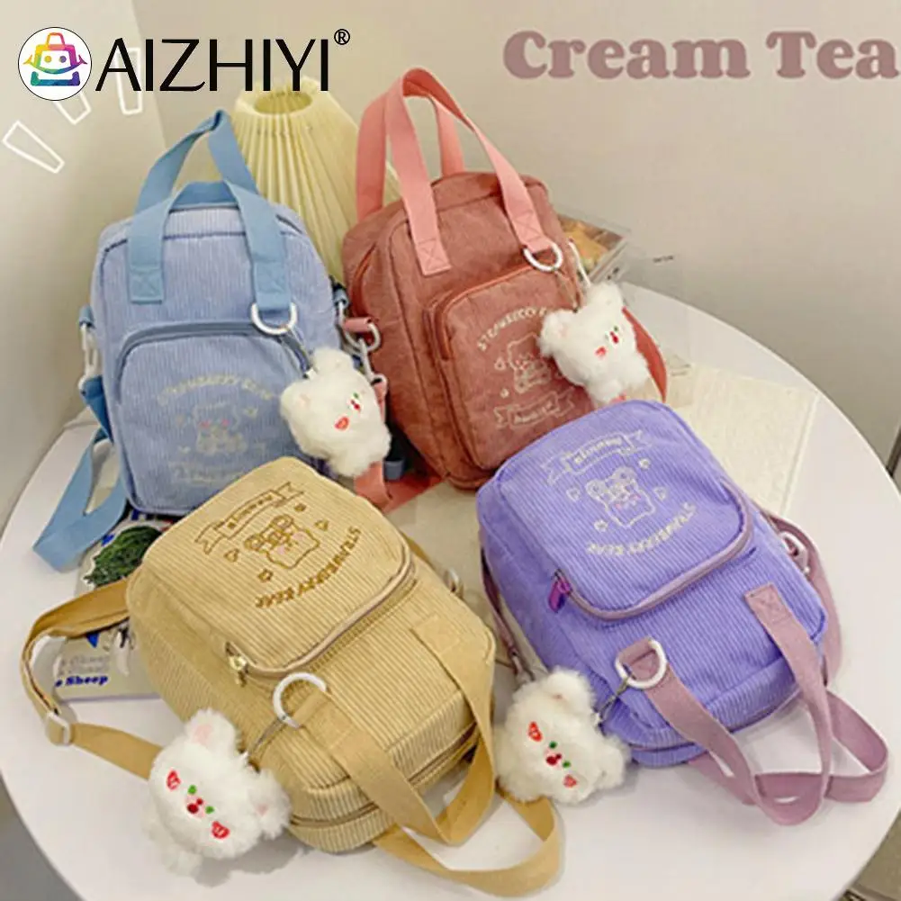 

Повседневная Вельветовая Портативная сумка через плечо, школьный портфель-мессенджер через плечо с мультяшной вышивкой, однотонные женски...