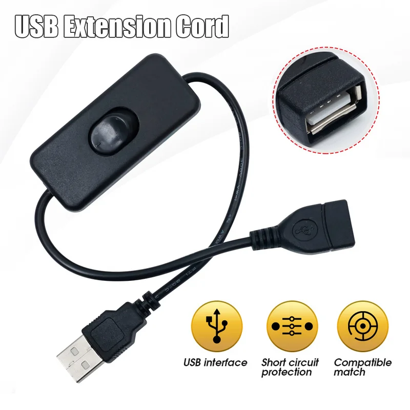 

28cm Male To Female USB Extension Cord for Driving Recorder Table Fan LED Light Adapter Cable Wire with Power Switch