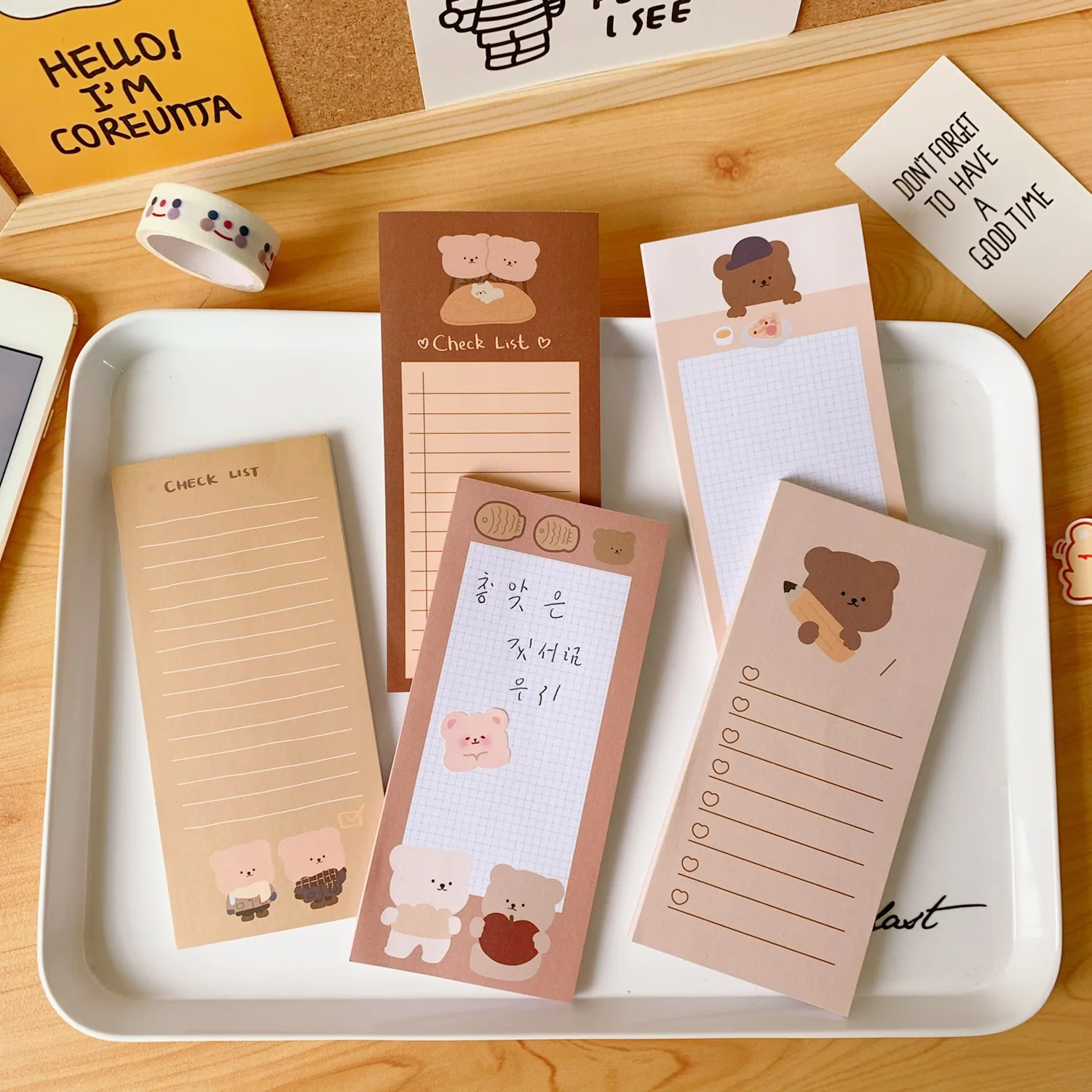 

50 Sheets Cute Korean Biscuits Bear Memo Pad Message Notes Decorative Notepad Note check list Memo Stationery Office Supplies