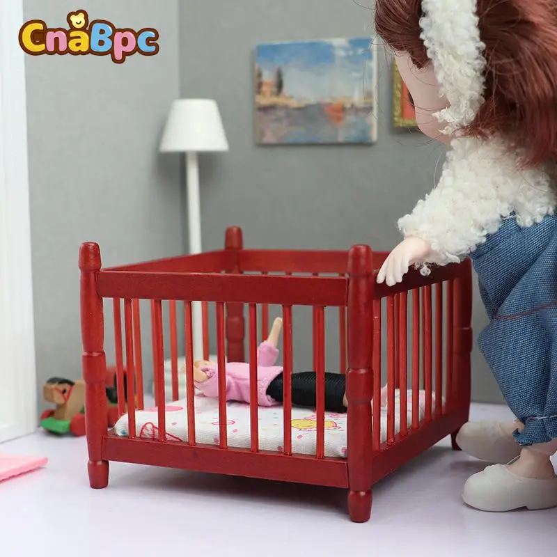 

New！1:12 Dollhouse Miniature Wooden Square Baby Bed Bedside Table Cabinet Locker Baby Cot Cradle Dolls Room Furniture Model Toys
