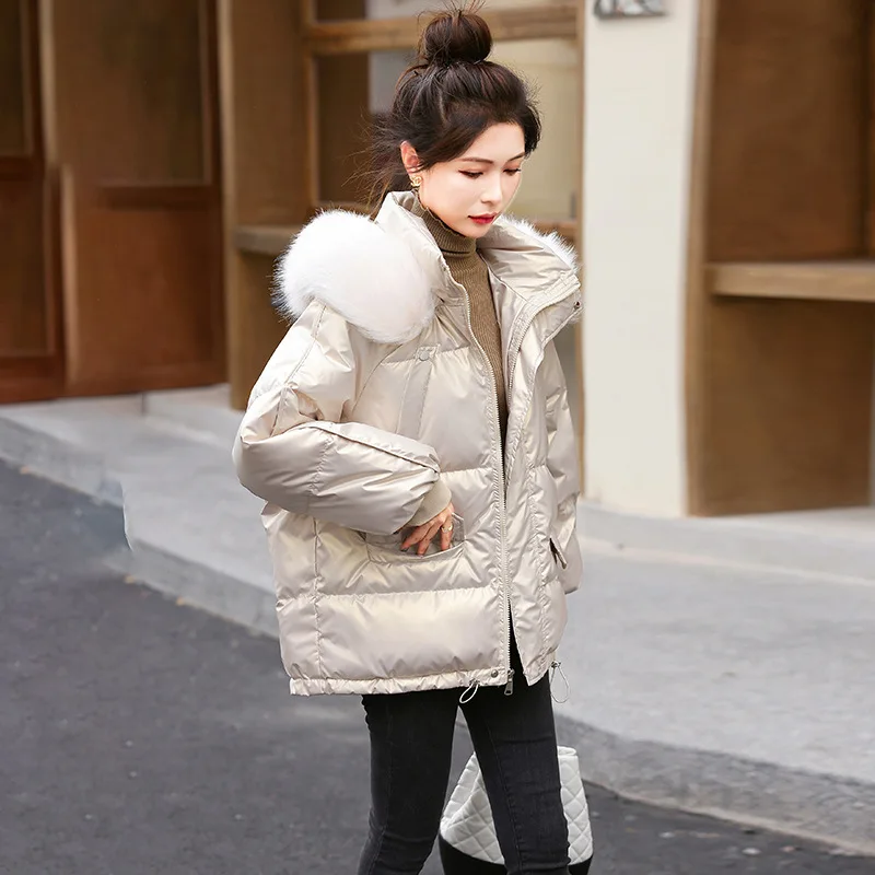 2022 Fashion Padded Hooded Cotton Jacket Bread Clothing For Ladies New Wash-free Glossy Short Down Padded Jacket Winter Jacket