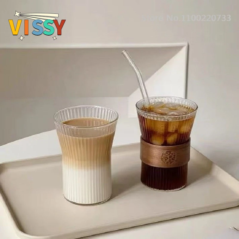 

Nordic Style Glass Coffee Cup Vertical Stripe Cute Water Cup Latte Milk Breakfast Mug Cocktail Juice Tea Whisky Glass Bar Home