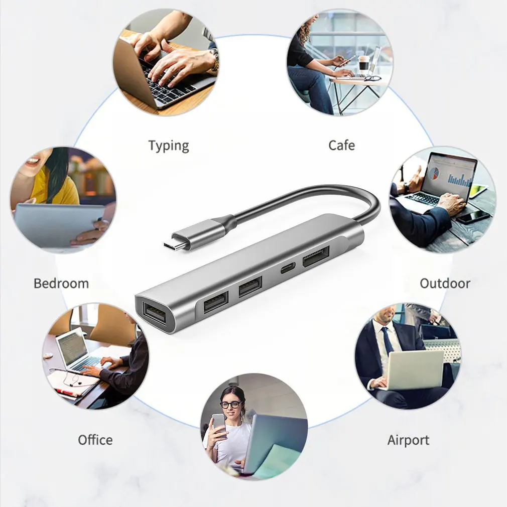 Горячая док-станция-концентратор USB C 5 в 1 адаптер к порта дисплея типа USB2.0 PD