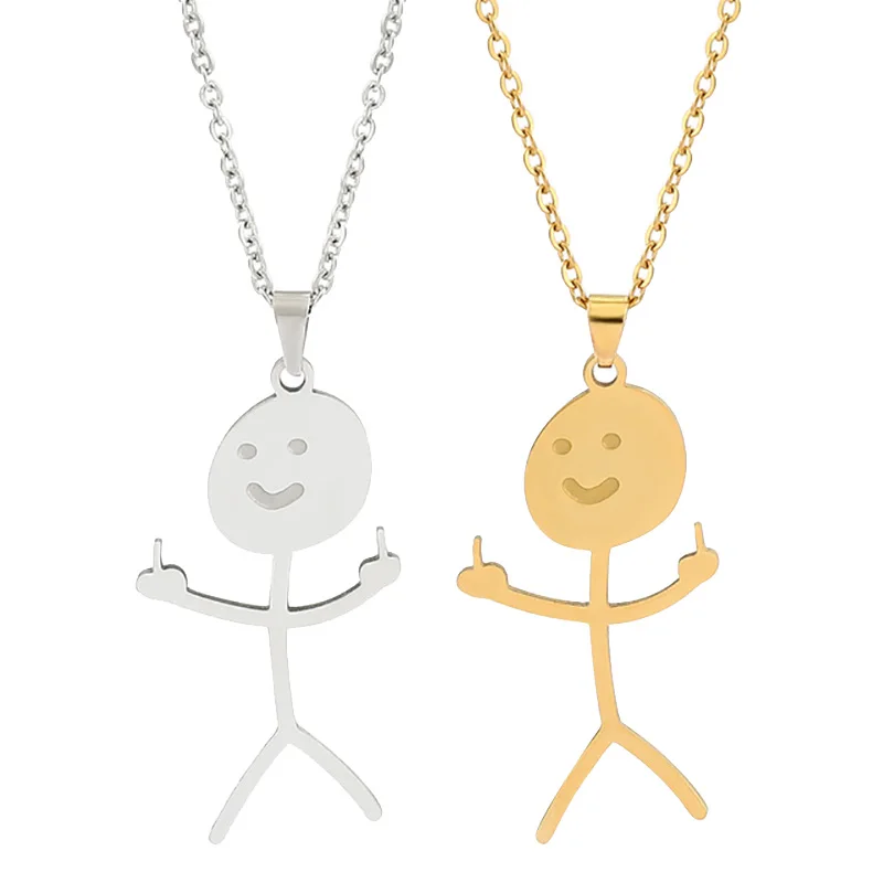 

Men's Necklace Stainless Steel Hand Gesture Charm Clavicle Necklaces Funny Doodle Man Middle Finger Punk Style Jewelry Dropshipp