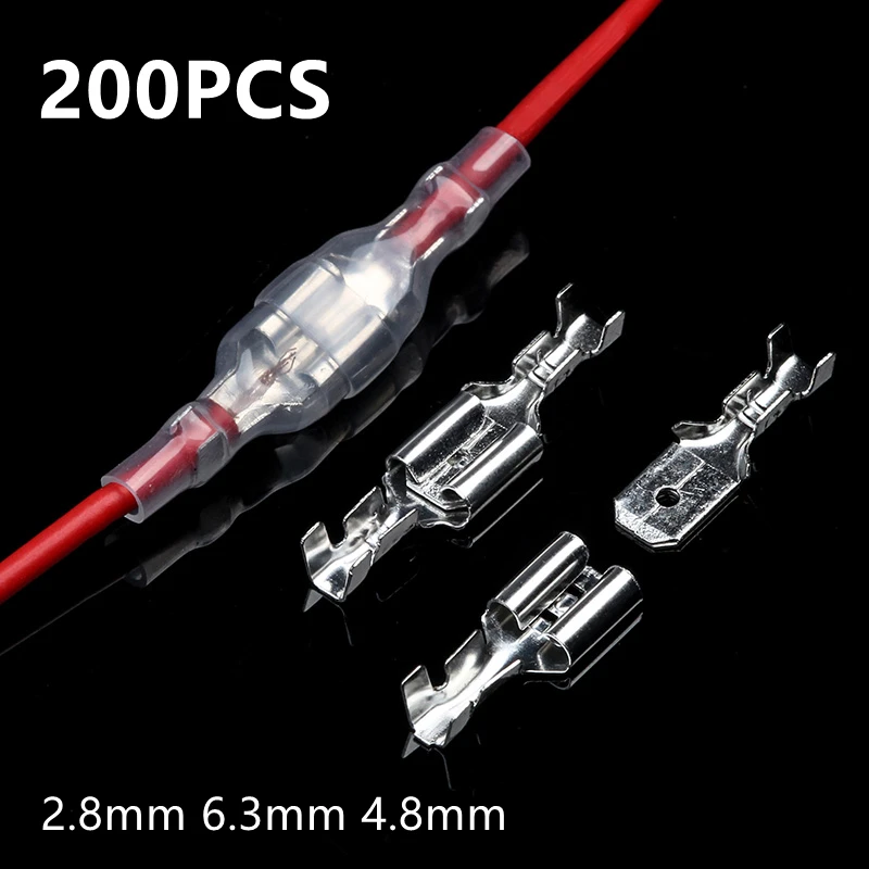 

200PCS /50set Spade Crimp Terminals Female Male Wire Connectors, suitable for 22-16 AWG 0.5mm2-1.5mm2 2.8mm 6.3mm 4.8mm