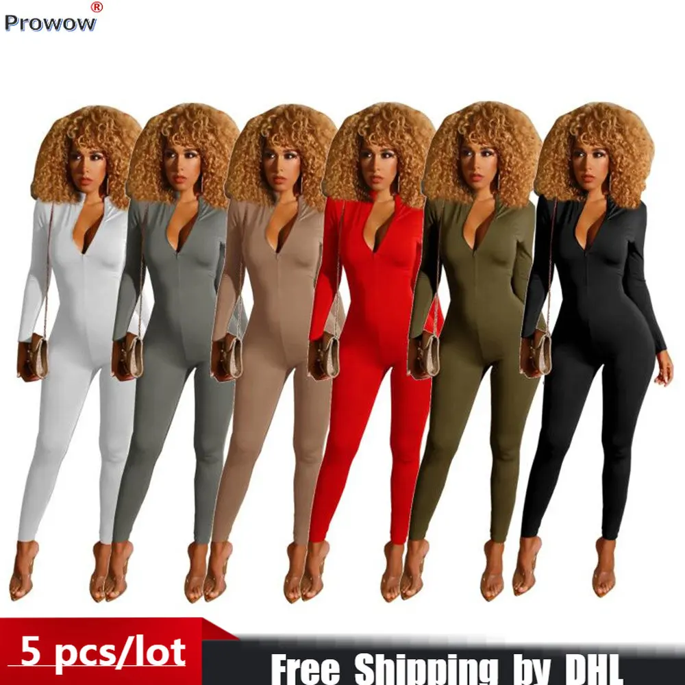 Bulk Items Wholesale Jumpsuits Women One-pieces Outfits Casual Bodycon Lady Rompers Pants Solid Stand Collar Sport Overalls 9123