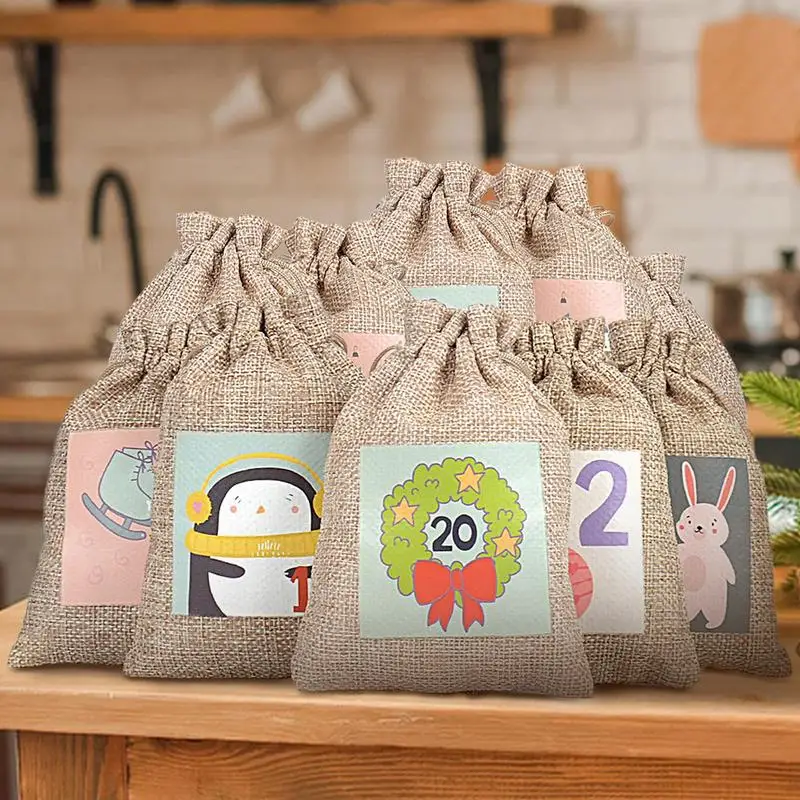 Christmas Gift Bags 24 Days Holiday Countdown Advent With Drawstring Reusable Burlap