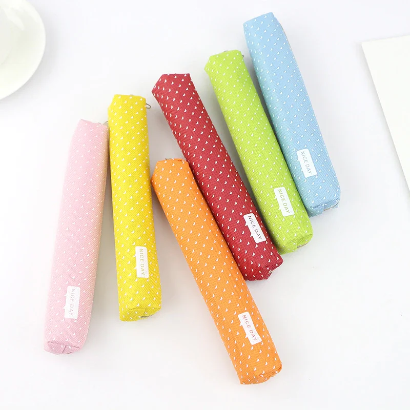 

2022 Canvas Geometric Pencil Case School Simple Striped grid Solid Color Kawaii Pencil Bag Pouch Office Students Kids Supplies