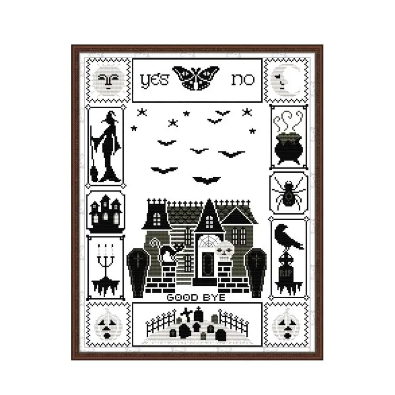 

DIY Pattern Halloween Witch's House Cross Stitch 14CT 11CT White Fabric Needlework Set DMC Embroidery Thread Home Decor Crafts