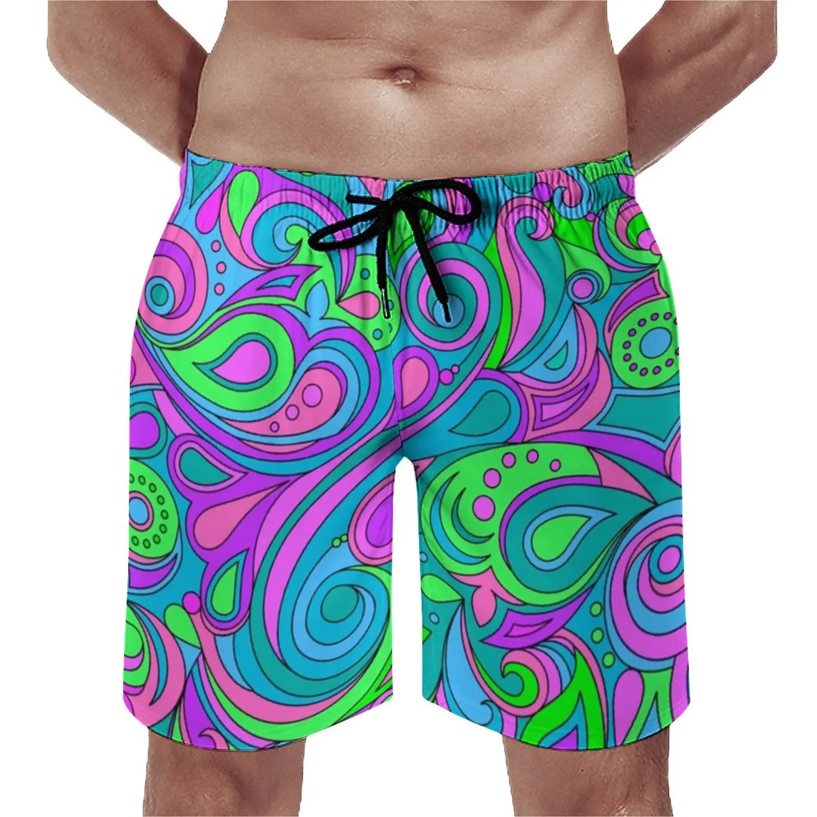 

Psychedelic Art Board Shorts Hippy Purple Paisley Hawaii Beach Short Pants Men Custom Surfing Fast Dry Beach Trunks Gift Idea