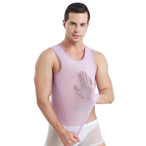 Модная мужская безрукавка из сетчатой ткани, безрукавка, верхняя одежда, майка для тренировок в тренажерном зале, безрукавка, открытая Прозрачная майка