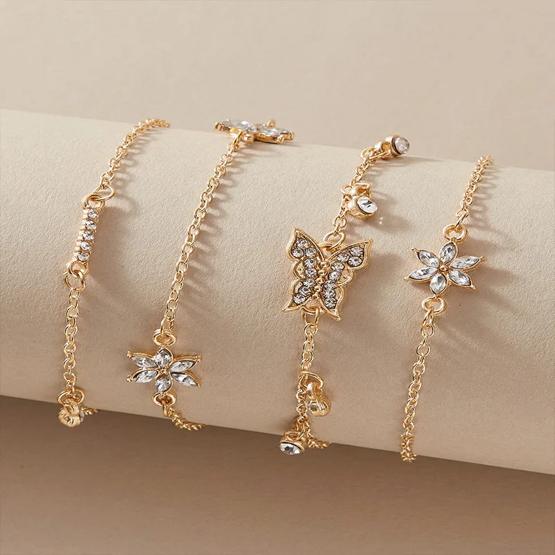 

2022 New Four-Piece Bracelet Simple Retro Flowers Butterfly Ladies Bracelet Accessories Romantic Love Wedding Party Gift