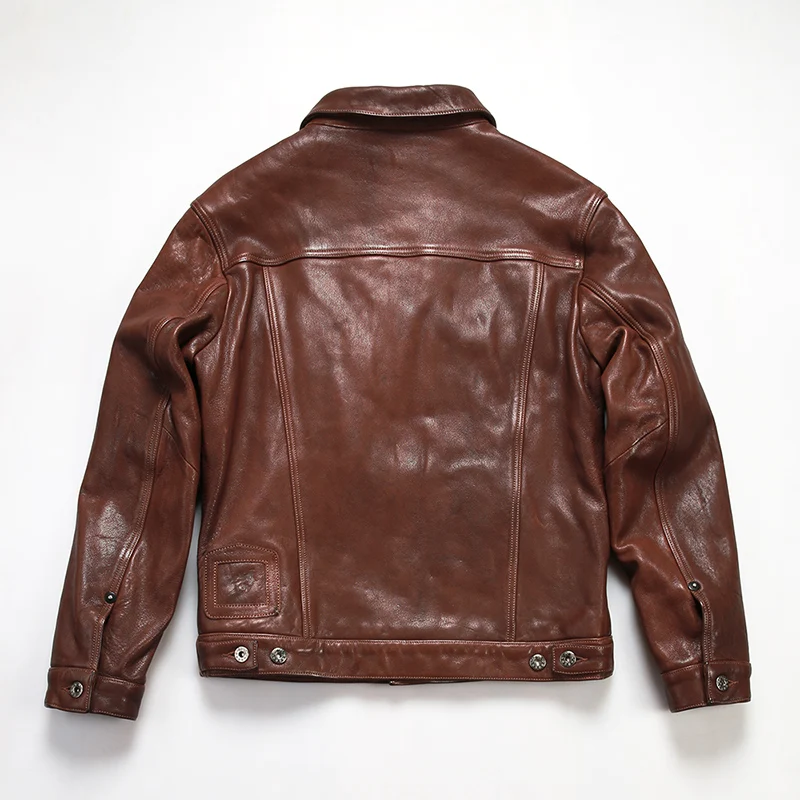 Куртка мужская джинсовая из 507 натуральной кожи с потертостями