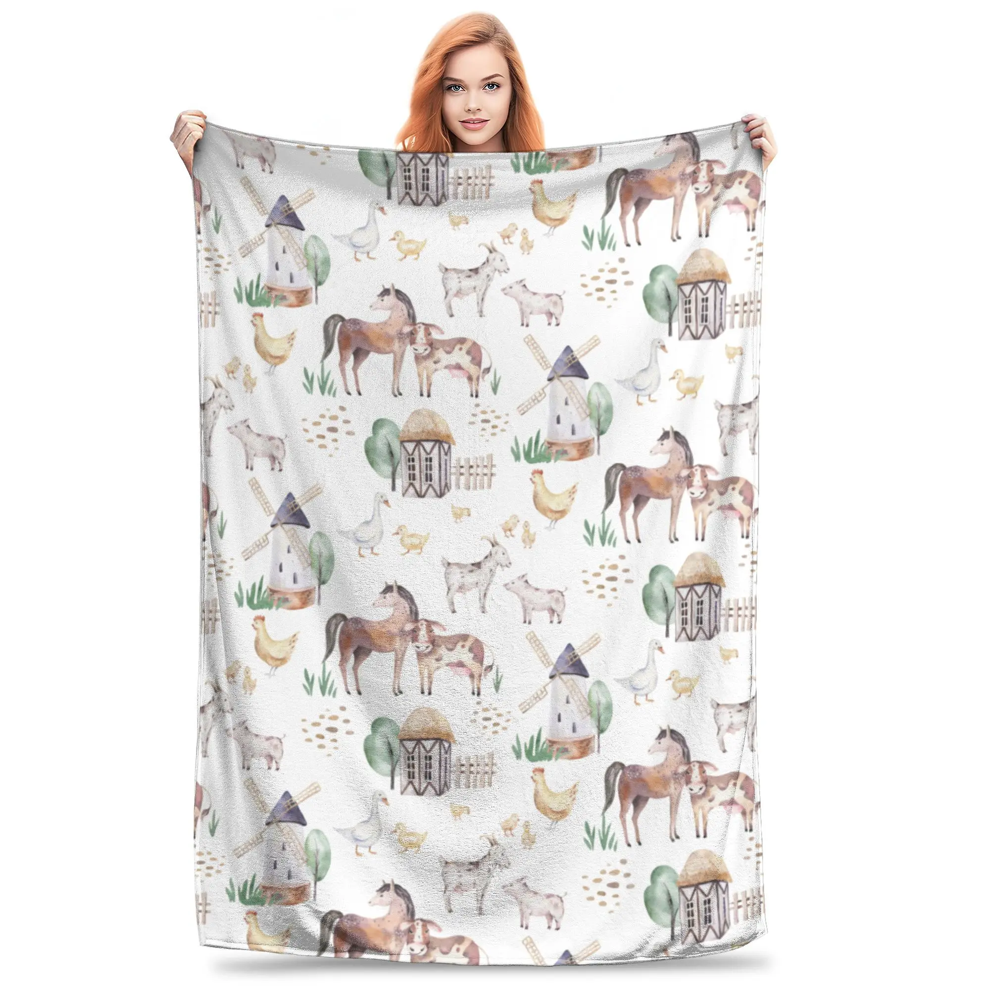 Милые покрывала с животными на ферме лошадь гусь свинка одеяло теплый уютный