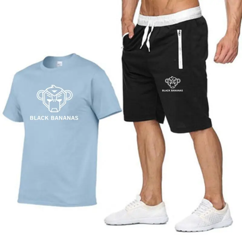 2023 Men's Two-Piece Sportswear Short-Sleeved Casual T-Shirt And Drawstring Shorts Quick-Drying Summer Breathable Men's
