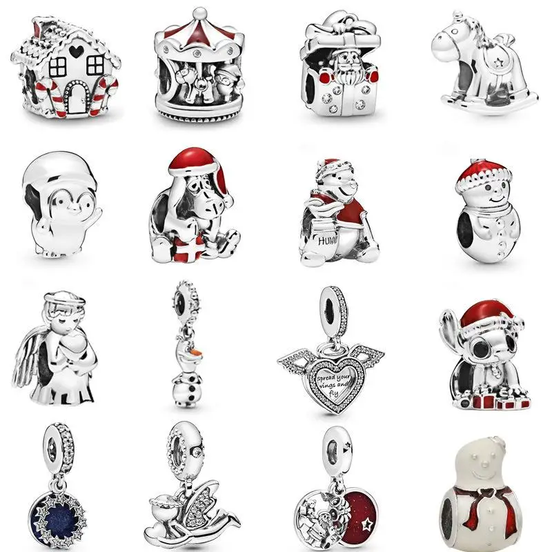 Серебряные женские Мультяшные бусины для оригинальных браслетов Pandora, очаровательные бусины в виде собак и кошек, аксессуары для девочек, п...