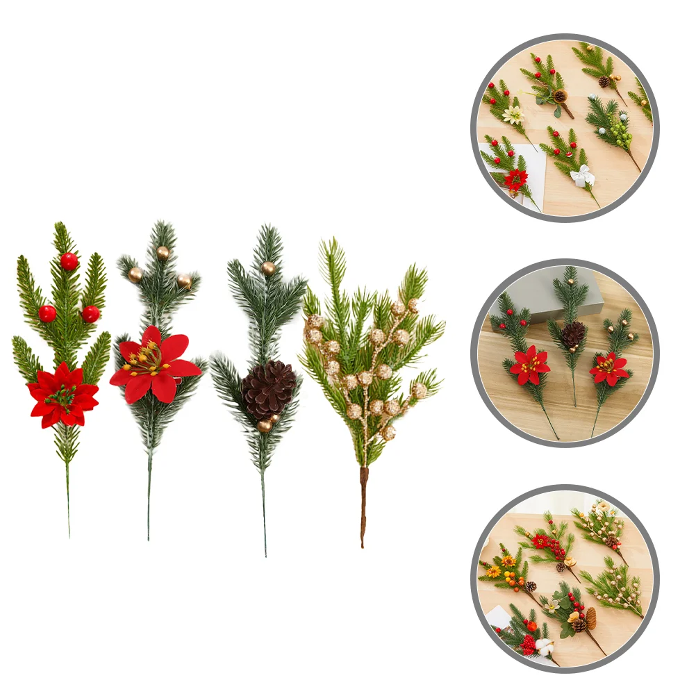 

4pcs Xmas Faux Pine Branches Artificial Pine Needles Berry Branches Faux Berry Picks Pine Needles Random Color/Style