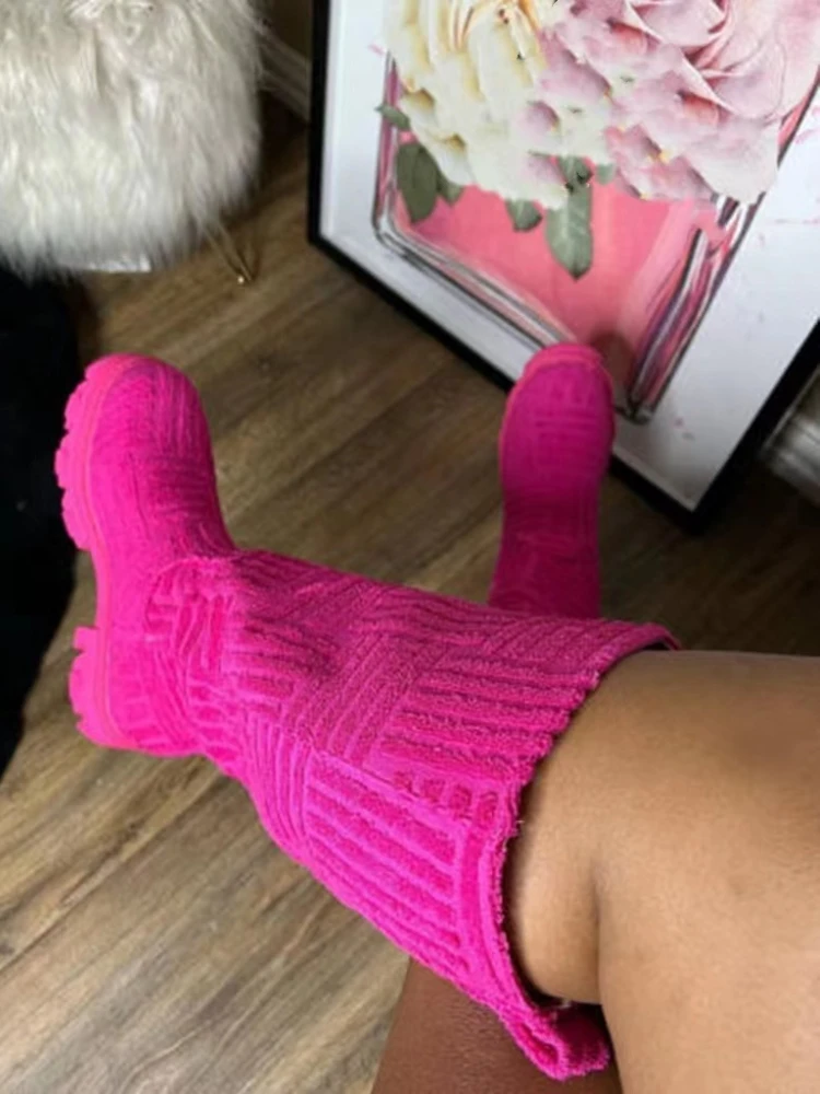 

Женские сапоги, новинка 2022, женские зимние сапоги до середины икры, замшевые вязаные сапоги, модные сапоги из ткани, мотоциклетные сапоги, хл...