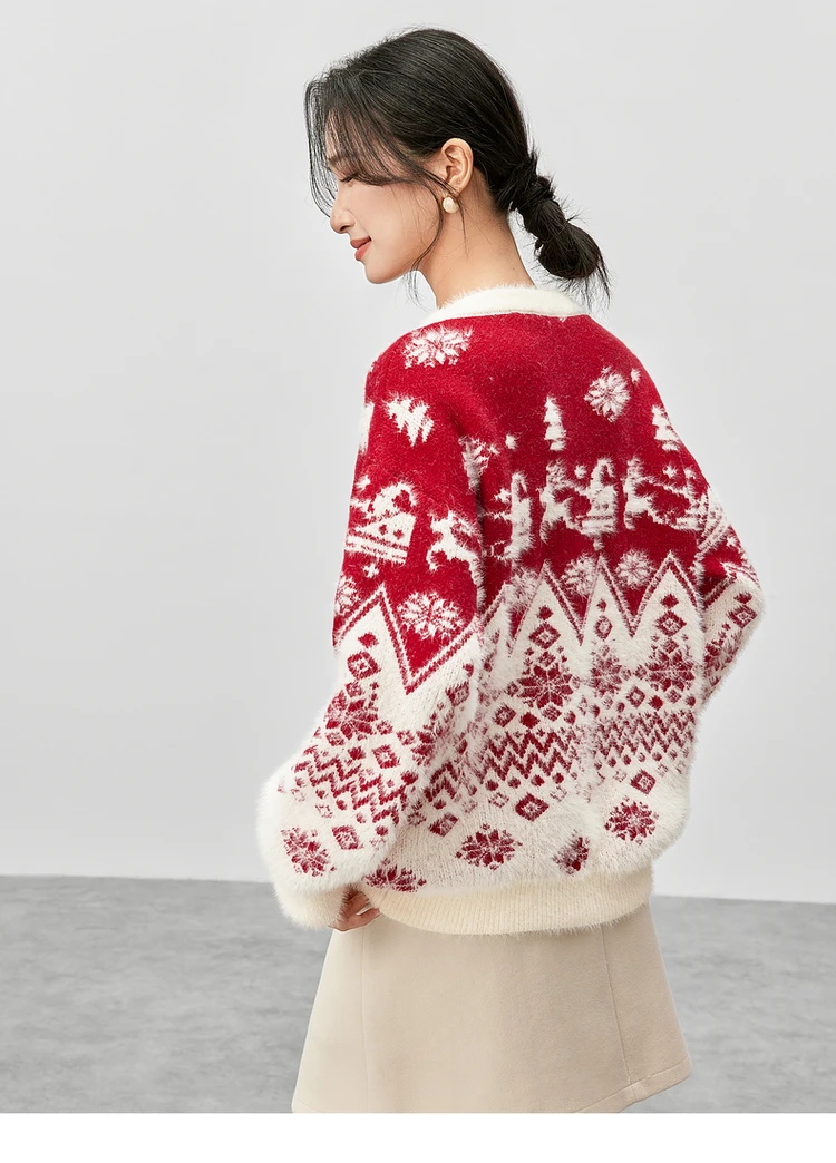 SENTUBILA Рождественский новогодний свитер женский 2024 зимние свободные вязаные топы