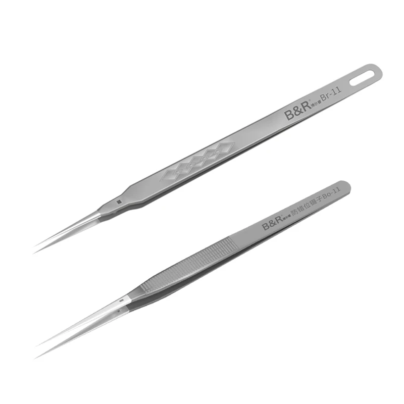 

B&R BR-11 BO-11 High Precision Tweezers Stainless Steel Anti-Dislocation Motherboard Forceps Tweezers for Jump Wire