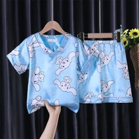 sanrio hellokitty pikachu simulation silk childrens pajamas summer cute cartoon boys and girls loose thin ice silk home clothes