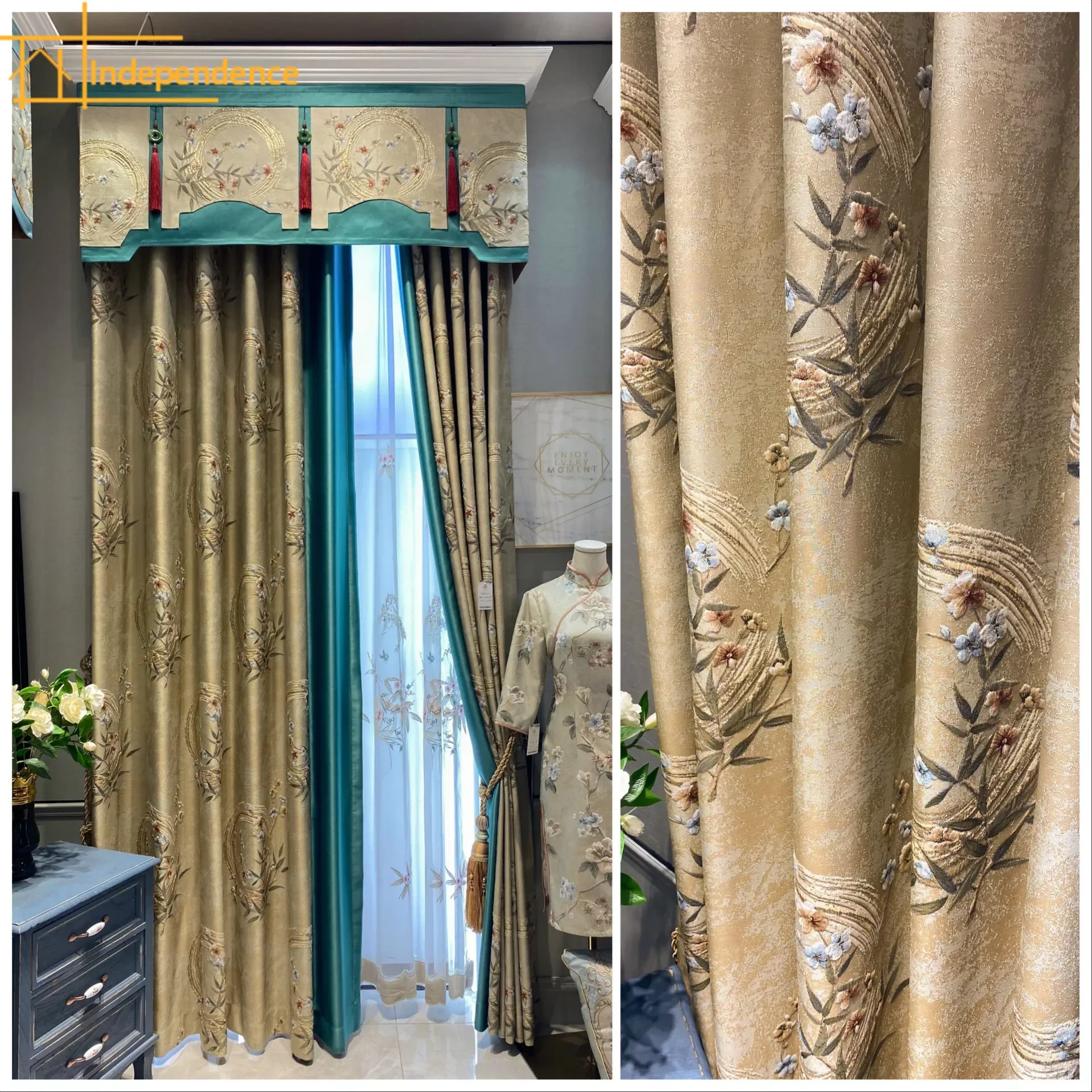 

Curtains for Living Dining Room Bedroom New Chinese Style Curtains European Style Embossed High Precision