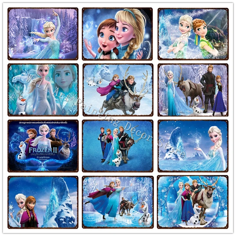 

Металлическая Жестяная Табличка из фильма «Холодное сердце» Disney, Мультяшные жестяные знаки Эльзы, детская комната, украшение для стен, желе...