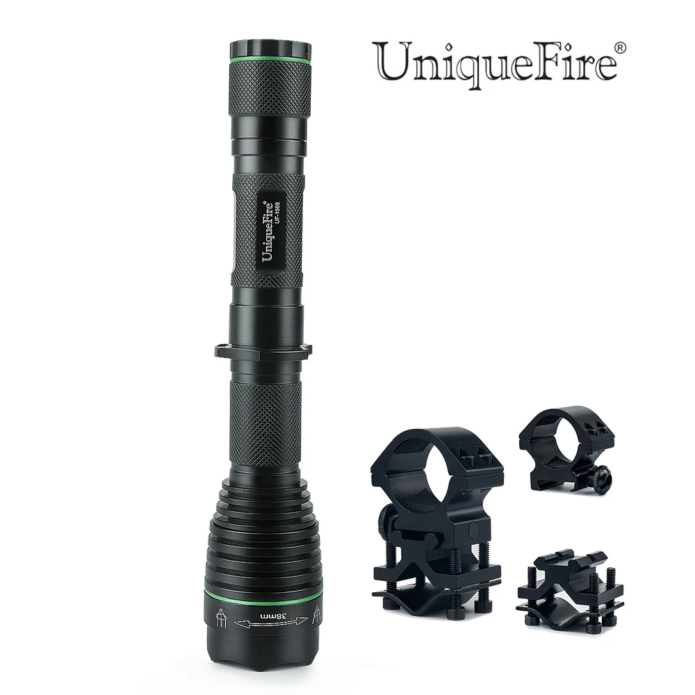 

UniqueFire 1508 38mm Lens Flashlight Torch XPE/XPG/XRE LED Green/ Red /White Light Torch Lamp Zoomable 3 Modes +Barrel Mount