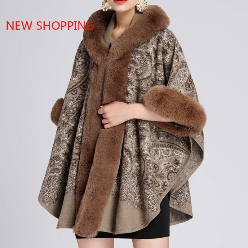 

Cape Coat Women Winter Luxury Faux Fur Coats Cloak Winter 2021 New Long Capes Leopard Poncho Feminino Inverno Capa Con Capucha