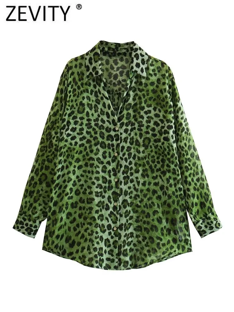 

Женская винтажная шифоновая блузка Zevity с леопардовым принтом, Женская шикарная рубашка с длинным рукавом, прозрачная рубашка, блузки, топы ...