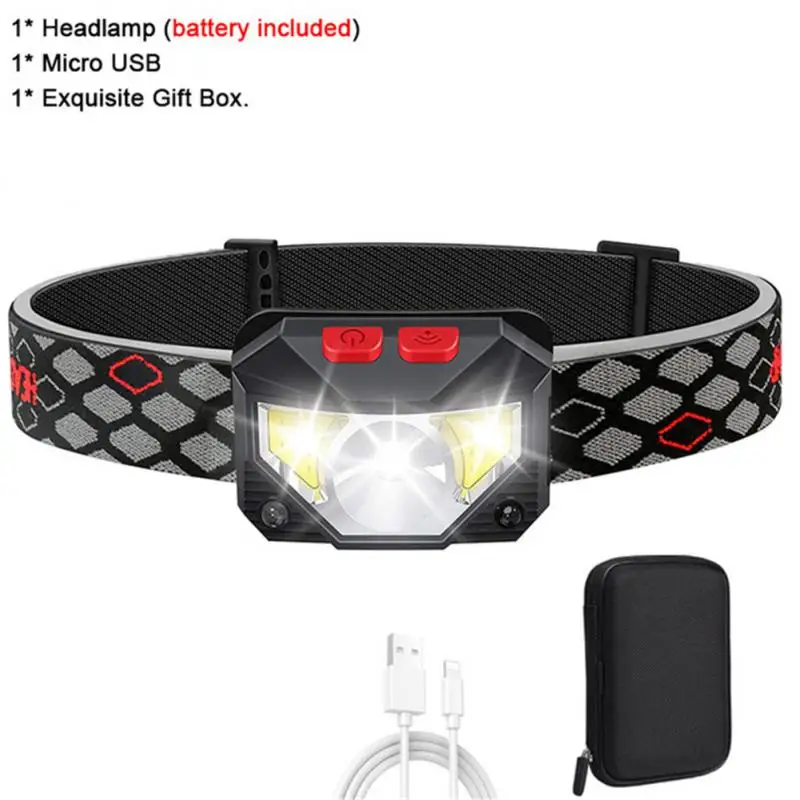 

Portable Induction Headlight Outdoor Headlight Intelligent Flashlight Rechargable Fishing Lamp USB Night Running Small Headlight
