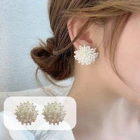 2022 korean new trendy handmade fireworks flower small pearl big stud earrings for women fashion jewelry elegant pendientes