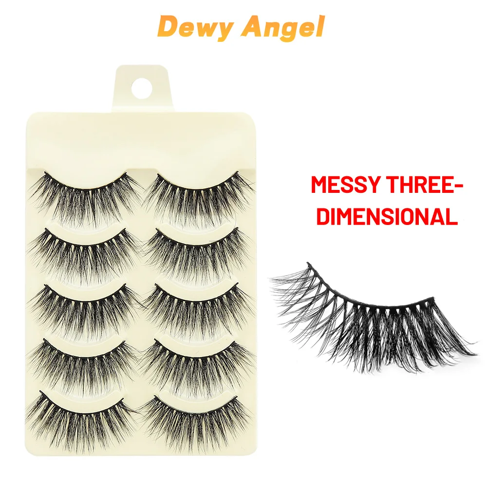 

Dewy Angel 5 Pairs of Natural Messy Crisscross 3D Faux Mink False Eyelashes - Wispy Fluffy Eyelashes for Eye Makeup